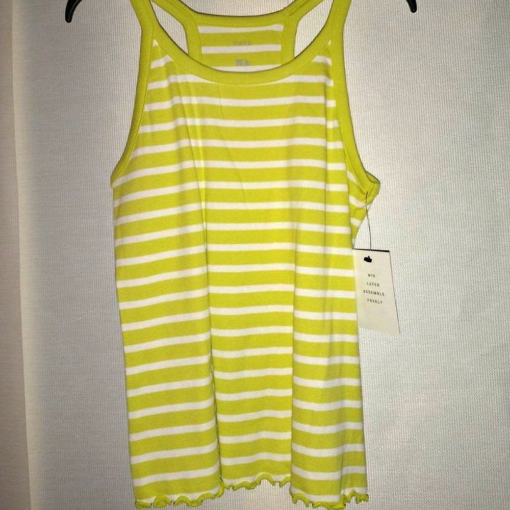 new girls lime green and white stripes lettuce hem rib tank top XL (14-16) K-158
